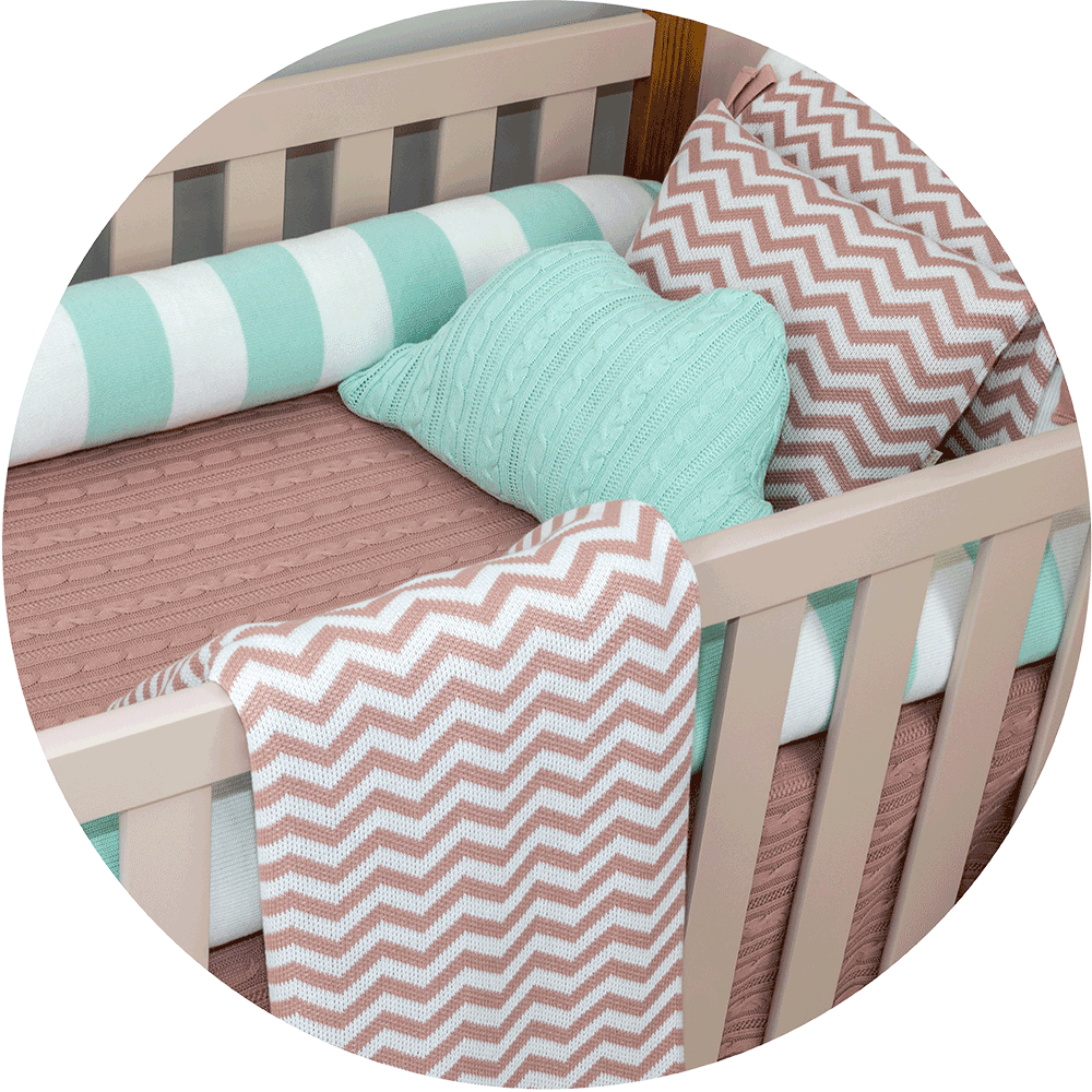Kit berço tricot listrado e chevron